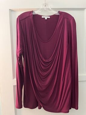 CAbi Draped Front Long Sleeve Top in Burgundy